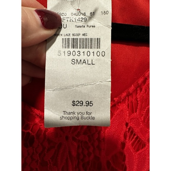 Women's Top Small Red Lace Fairy Indie Grunge Whimsigoth Vamp NWT Buckle - Picture 6 of 11